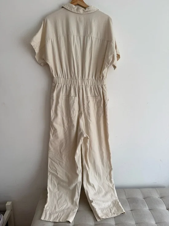 Universal Thread Cream Short-Sleeve Utility Jumpsuit with Tie Waist - Picture 3 of 3